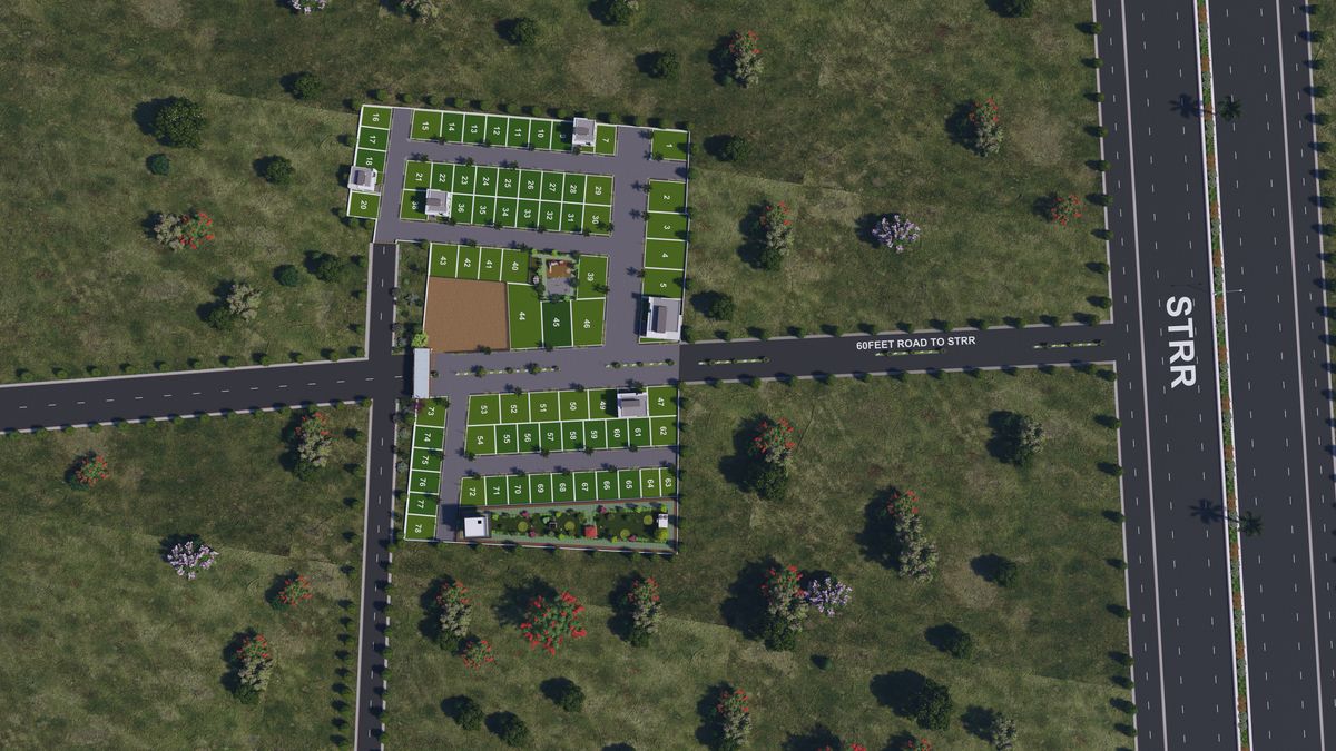 Aerial view of plots and park